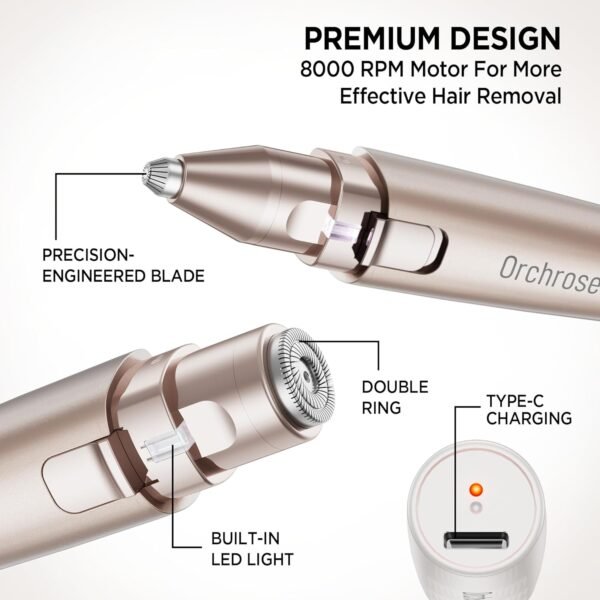 Rechargeable Facial Hair Remover for Women: 2-in-1 Device for Shaping Eyebrows and Removing Face Peach Fuzz(Rose Gold) - Image 7