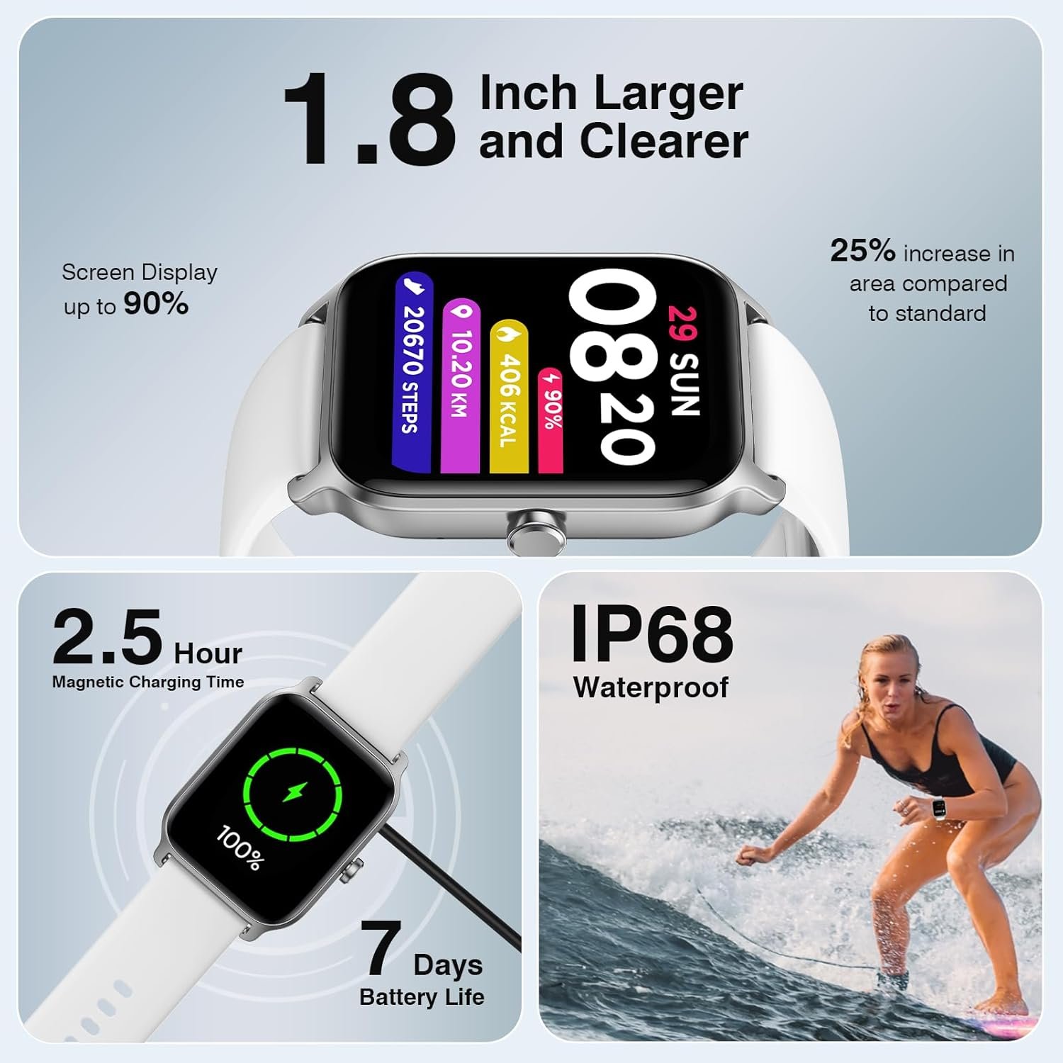 Smart Watches for Women, iOS Android Phones Compatible, Waterproof Fitness Tracker Smartwatches with Call, Alexa Voice, Heart Rate Monitoring, Sleep Tracking, 1.8 Inches (White) - Image 7