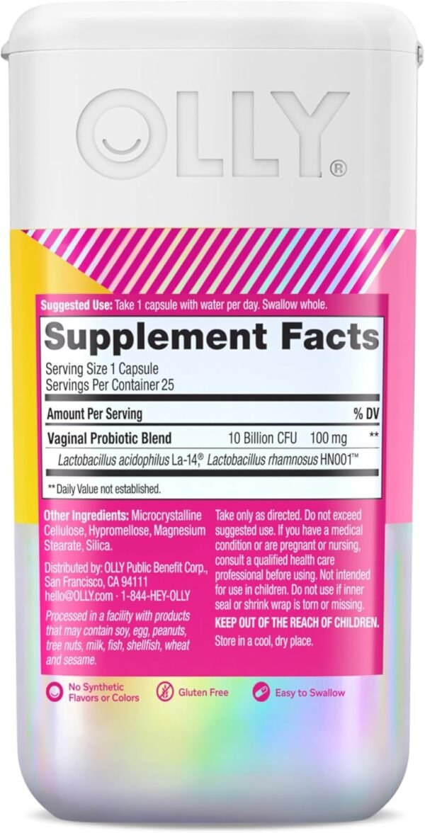 OLLY Happy Hoo-Ha Capsules, Probiotic for Women, Vaginal Health and pH Balance, 10 Billion CFU, Gluten Free - 25 Count - Image 9