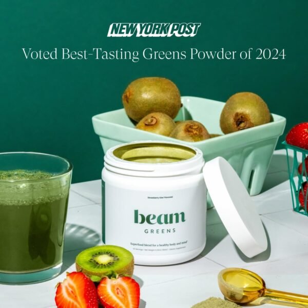 Beam Greens Powder, Greens Superfood Powder, Greens Supplement for Gut Health, Vegan, Non GMO Organic Greens Blend, Daily Greens with Ashwagandha, Vitamin C, B12, B6, D, Strawberry Kiwi, 15 Servings - Image 5