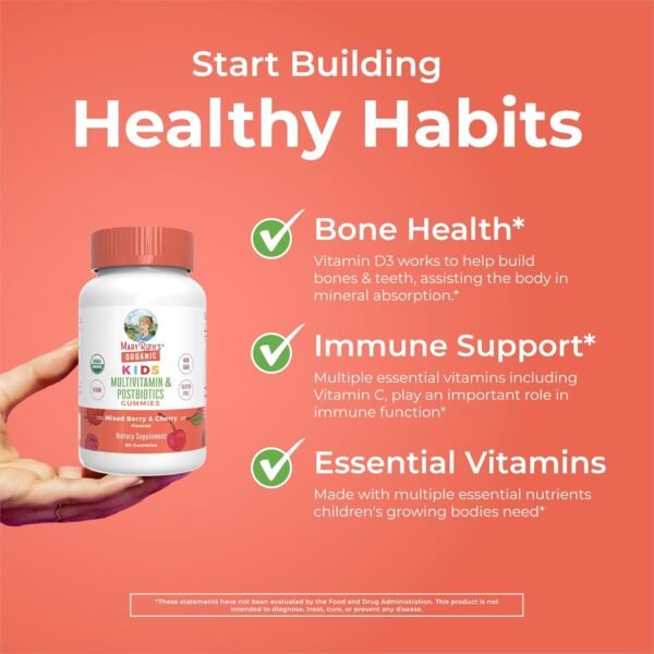 MaryRuth Organics Kids Vitamins | USDA Organic | Multivitamin Gummies + Postbiotics for Ages 4+ | Lactobacillus Rhamnosus | Vegan | Non-GMO | 60 Count - Image 6