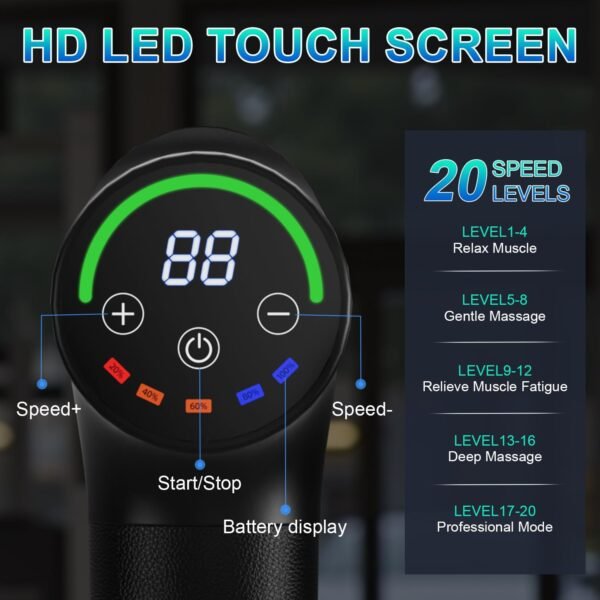Massage Gun Deep Tissue,Portable Electric Muscle Massager,High Intensity Percussion Massager for Pain Relief with 20 Speeds & LED Screen,Black - Image 3