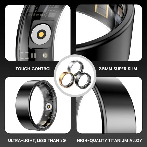 Smart Ring Health Tracker, Sleep&Exercise Monitor Heart Rate,Blood Oxygen,Fitness Trackers for Man&Women -Long Lasting Batteries,Waterproof Sleep Tracking Wearable (Black, 11) - Image 5