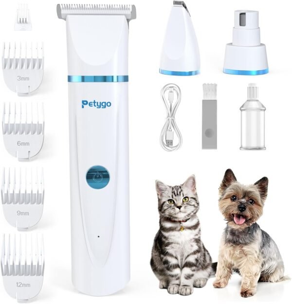 3-in-1 Dog Grooming Clippers Kit - Rechargeable Low Noise Pet Trimmer Set with Paw Trimmer, Cordless Nail Grinder, Shaver for Small Dogs & Cats - Includes 4 Guide Combs & USB Cable - Image 2