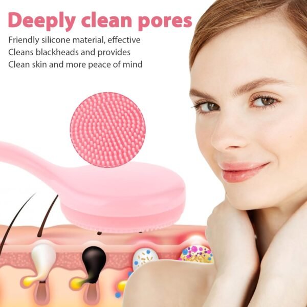 2 PCS Silicone Manual Facial Cleansing Brush Silicone Facial Scrubber Handheld Exfoliator Soft Bristles Scrubber Skin Friendly Waterproof Face Cleaning Scrubber for Blackheads Makeup Residues Removal - Image 4