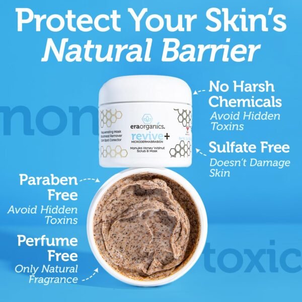 Era Organics Microdermabrasion Facial Scrub & Face Exfoliator - Spa Quality Exfoliating Mask with Manuka Honey Plus Walnut for Blackheads, Buildup, Wrinkles 2oz - Image 5