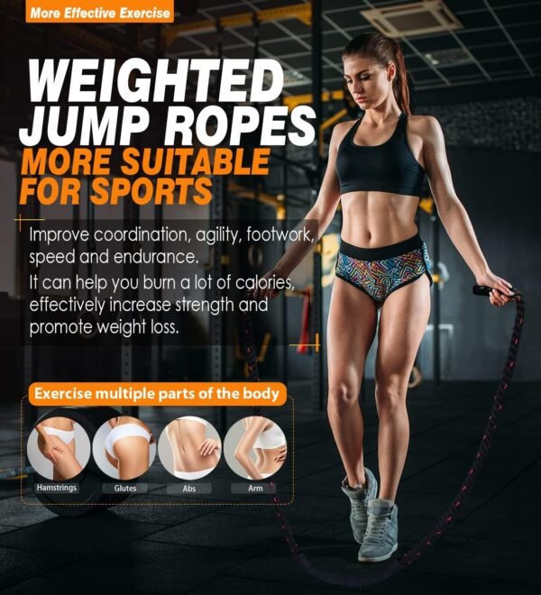Weighted Jump Rope for Fitness - 9.8ft Heavy Battle Ropes for Exercise, 3LB Workout Rope for Women & Men, Skipping Rope For Gym Training, Home Workout - Image 7