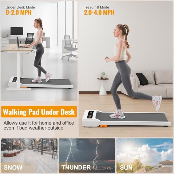 Walking Pad, 2.5HP Under Desk Treadmill for Home Office, 300 Lbs Capacity Portable Treadmill with Remote Control & LED Display, 2 in 1 Treadmill for Walking Jogging and Running - Image 5