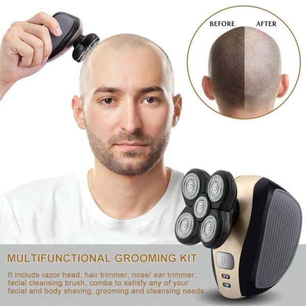 Bald Shavers for Men - Telfun Upgrade 5-in-1 Electric Head Shavers for Bald Men, 100% Waterproof Cordless Razor, Wet/Dry Shaving, 5 Dual Track Heads, Mess-Free Hair Capture - Image 5