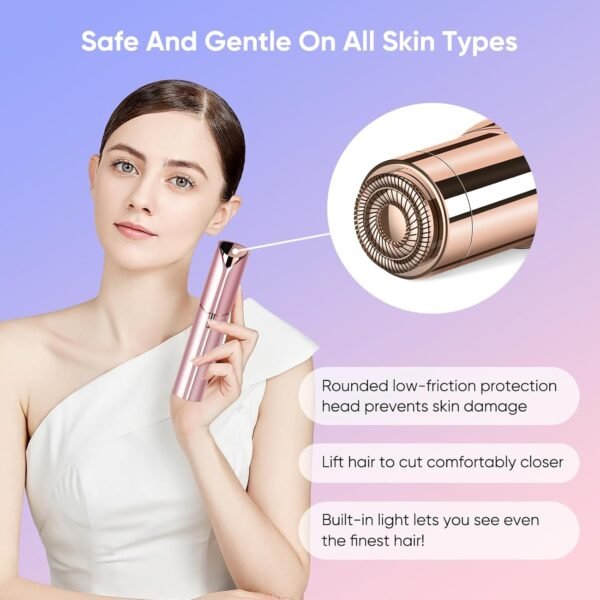 Facial Hair Removal for Women Painless Hair Remover, Waterproof Shaver Razor Hair Remover with LED Light for Face Bikini Peach Fuzz Upper Mustache Lip Chin (Rose Gold) - Image 7