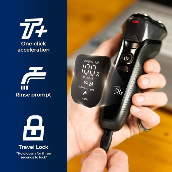 Electric Razor for Men, rategist Rechargeable Electric Shaver, Waterproof Wet Dry Cordless Razor, Adjustable Speeds, with Nose Hair Trimmer, Sideburns Trimmer - Image 5