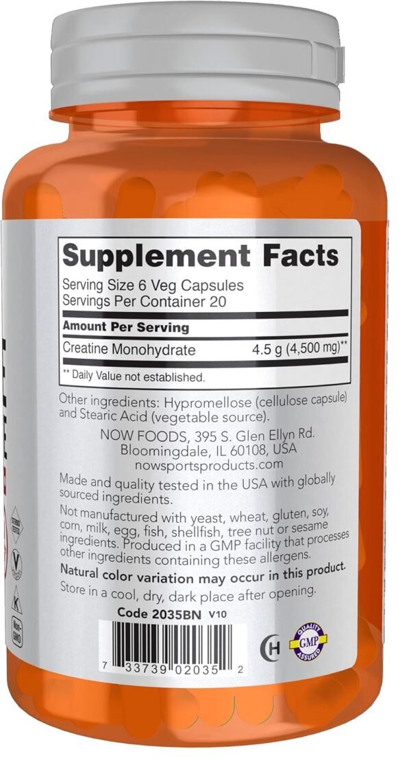 NOW Foods Sports Nutrition, Creatine Monohydrate 750 mg, Mass Building*/Energy Production*, 120 Veg Capsules - Image 3