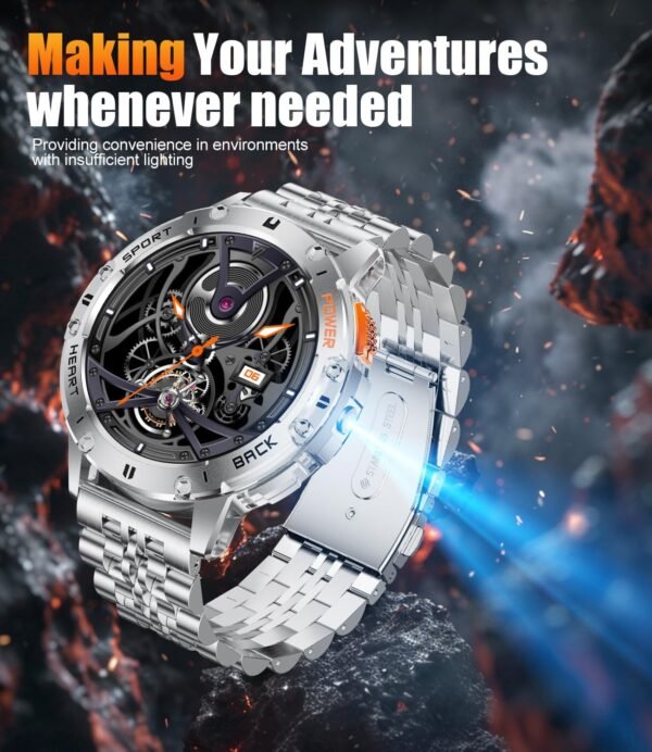 Smart Watches for Men(3 Straps),1,43'' AMOLED Military Smart Watch for Men with LED Flashlight/530mAh Large Battery/5ATM Waterproof,Fitness Tracker Smartwatch with Answer/Make Call Silver - Image 3