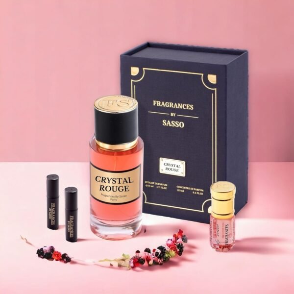CRYSTAL ROUGE - Luxury Perfume Gift Set | Long-Lasting Niche Fragrance | Extrait de Parfum 50ml + Perfume Oil 3ml + Bonus 2 Samples | Unisex Scent Inspired by Iconic Perfumes - Image 4