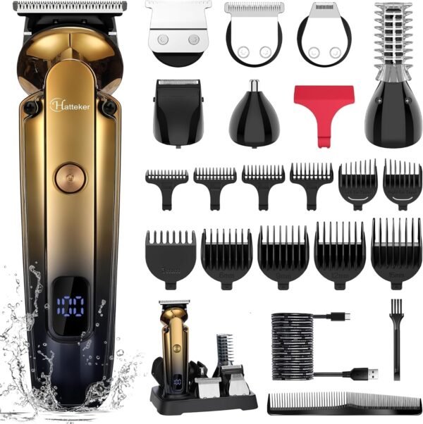 Beard Trimmer for Men, 6-in-1 Cordless Hair Clipper & Electric Razor, Zero-Gapped T-Blade, Waterproof Nose, Ear, Beard & Body Grooming Kit with LED Display, Professional Shaver (Gold) - Image 9
