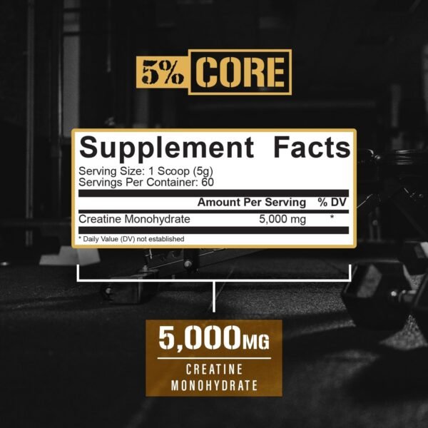 5% Nutrition Core Creatine | Micronized Creatine Monohydrate Powder | 5G, 5000mg, 60 Servings (Unflavored) - Image 4