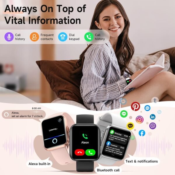 Gydom Smart Watches for Men Women Android & iPhone, 1.8'' Alexa Built-in Smartwatch with Bluetooth Calls, Heart Rate/Sleep/SpO2 Monitor, IP68 Waterproof Fitness Tracker with 110+ Sports Modes, White - Image 3