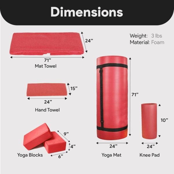 BalanceFrom 7-Piece Set - Include Yoga Mat with Carrying Strap, 2 Yoga Blocks, Yoga Mat Towel, Yoga Hand Towel, Yoga Strap and Yoga Knee Pad, Multiple Colors - Image 4