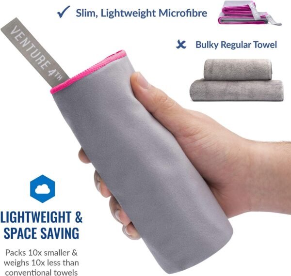 VENTURE 4TH Quick Dry Travel Towel - Fast Drying Ultra Soft Microfiber Towels - Essential for Camping, Backpacking, Yoga, Swimming, Gym, Sports and Beach - 3 Compact Sizes - Image 3