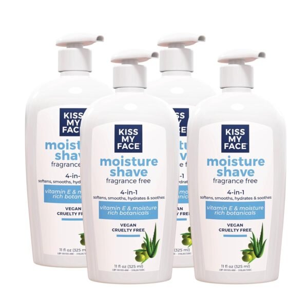 Kiss My Face Moisture Shave Cream, Fragrance Free Shaving Cream for Men and Women, 11 oz Pump Bottle, 4 Pack (Packaging May Vary) - Image 2