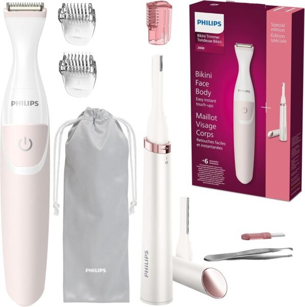 Philips Beauty Women's Bikini Trimmer and Precision Trimmer Special Edition Bundle, BRT387/90,Pink and White - Image 2