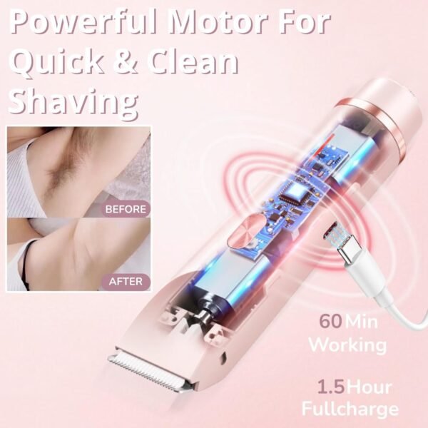 Bikini Trimmer for Women, 2 in 1 Dual-Head Electric Body Hair Trimmer Shaver for Women's Grooming, Waterproof Wet & Dry Pubic Hair Trimmer for Women Legs Bikini Underarms Hair Painless Remove - Image 7