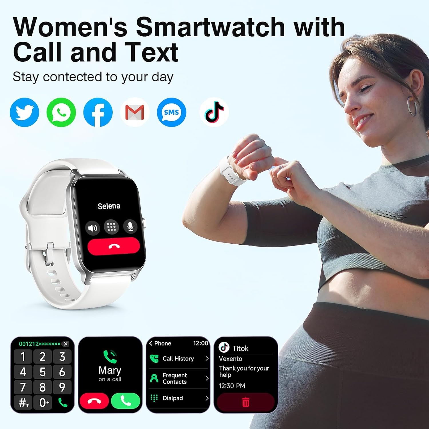 Smart Watches for Women, iOS Android Phones Compatible, Waterproof Fitness Tracker Smartwatches with Call, Alexa Voice, Heart Rate Monitoring, Sleep Tracking, 1.8 Inches (White) - Image 3
