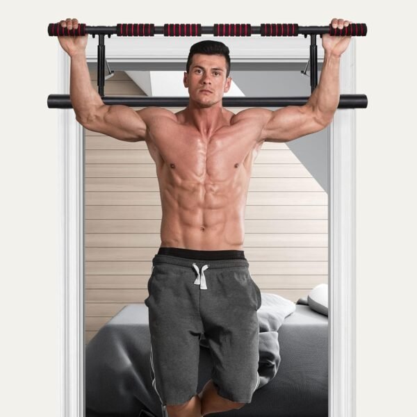 GYMAX Pull Up Bar for Doorway, 440lbs Folding Pull up Chin up Bar with Smart Hook, Grooved Foamed Grip & Protective Pad, No Screws Fitness Chin Up Bar for Home Gym Workout - Image 8