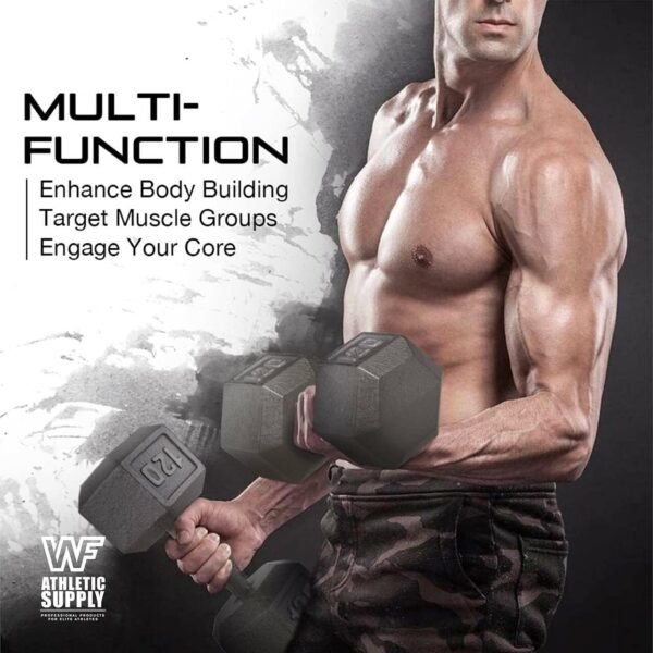 CAPHAUS Cast Iron Solid Hexagon Grey Dumbbell Combo, Strength Training Free Weights for Women and Men, Hand Weights Sold by Set, With or Without Rack Options - Image 6