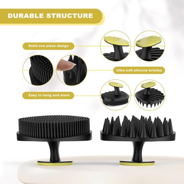 Bath and Shampoo Exfoliator Scrubber Set, Silicone Body Scrubber for Use in Shower, Scalp Massager Hair Brush for Hair Growth (Black) - Image 3