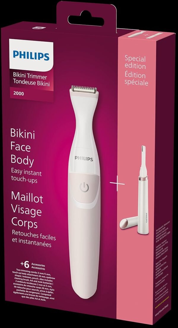 Philips Beauty Women's Bikini Trimmer and Precision Trimmer Special Edition Bundle, BRT387/90,Pink and White - Image 14