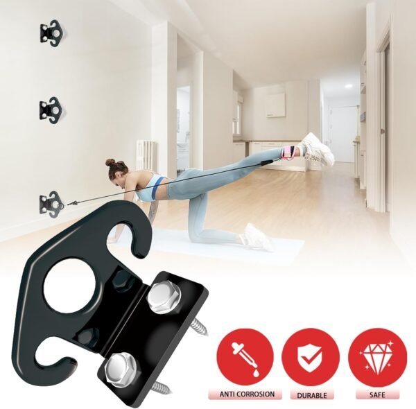 4 PCS Resistance Band Wall Mounts, Gym Anchors, Exercise Wall Hooks for Resistance Bands, Workout Wall Mount for Physical Therapy and Small Space Home - Black - Image 7
