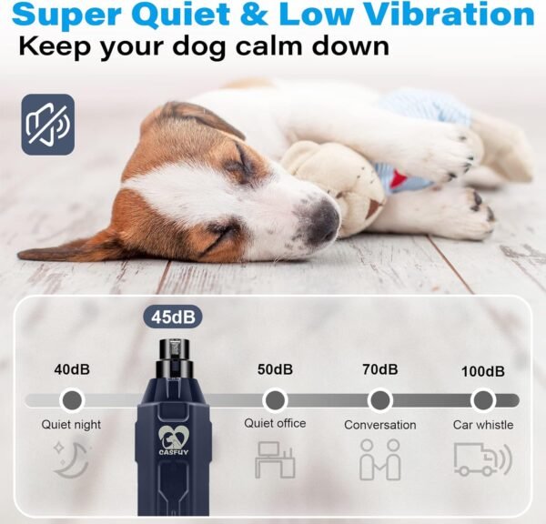 Casfuy 6-Speed Dog Nail Grinder - Newest Enhanced Pet Nail Grinder Super Quiet Rechargeable Electric Dog Nail Trimmer Painless Paws Grooming & Smoothing Tool for Large Medium Small Dogs (Blue) - Image 5