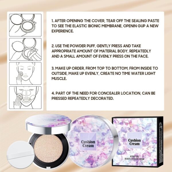 Mushroom Head Air Cushion CC Cream - BB Cream Foundation Makeup Moisturizing Concealer Long-Lasting, Cushion Foundation Full Coverage Self Adjusting (Ivory, 1 PCS) - Image 9