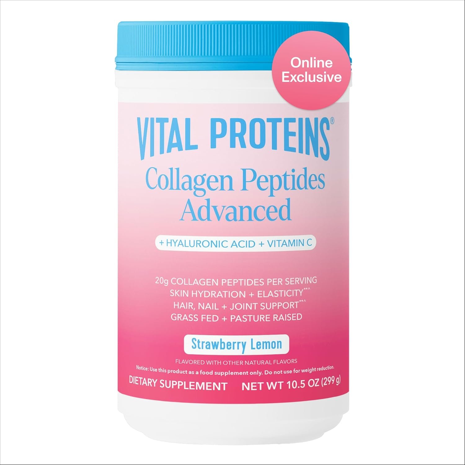 Vital Proteins Collagen Peptides Advanced, Hydrolyzed Peptides with Hyaluronic Acid and Vitamin C - Strawberry Lemon Flavor Powder, 10.5oz - Image 2