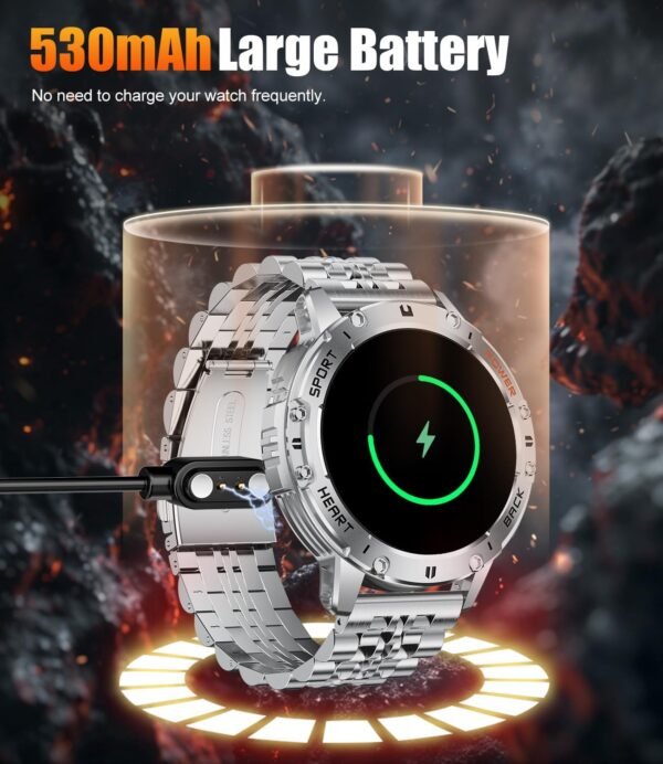 Smart Watches for Men(3 Straps),1,43'' AMOLED Military Smart Watch for Men with LED Flashlight/530mAh Large Battery/5ATM Waterproof,Fitness Tracker Smartwatch with Answer/Make Call Silver - Image 5