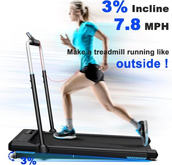 Walking Pad Treadmills with Handle 12% Incline 340+LBS Capacity, Under Desk Treadmill for Home Small Space, Full Assembly Long Stride, Foldable Easy to Move Store, Upright or Under Sofa, with Wheels - Image 6