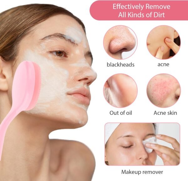 2 PCS Silicone Manual Facial Cleansing Brush Silicone Facial Scrubber Handheld Exfoliator Soft Bristles Scrubber Skin Friendly Waterproof Face Cleaning Scrubber for Blackheads Makeup Residues Removal - Image 5