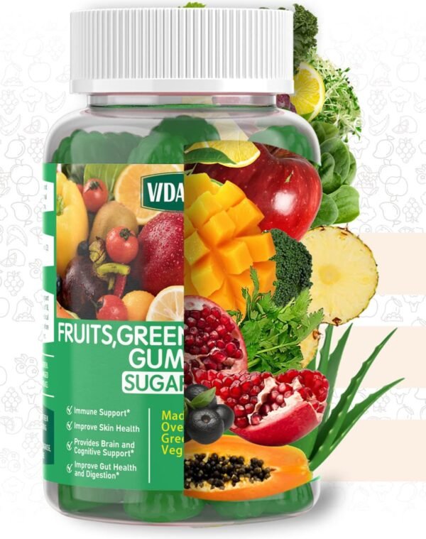 Sugar-Free Fruit and Veggie Gummies — 35+ Greens, Fruit and Vegetable Vitamins to Boost Immunity, Skin & Gut Health — Ideal Fruit and Vegetable Supplement for Adults & Kids (60 Gummies) - Image 8