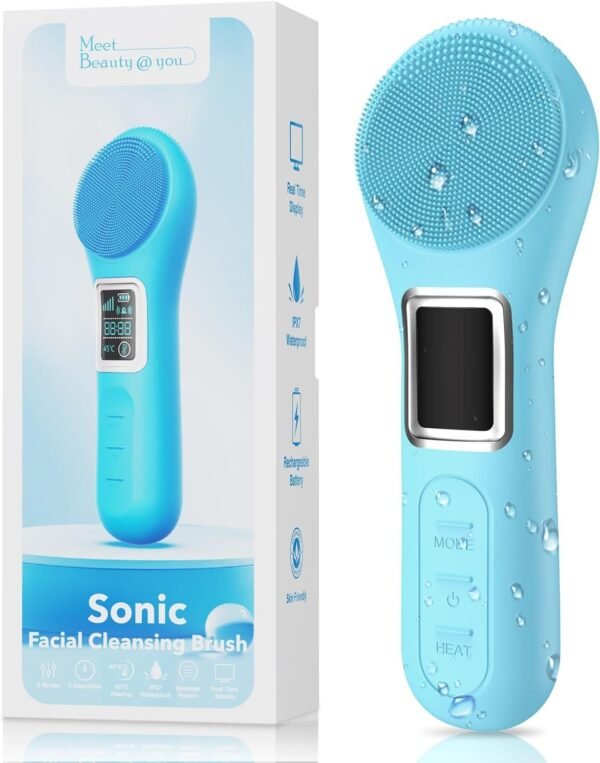 Facial Cleansing Brush, IPX7 Waterproof Rechargeable Silicone Face Scrubber, 5 Cleansing Modes Face Brush for Face Exfoliator, Exfoliating and Massaging Face Scrubber Exfoliator -Sky Blue - Image 2