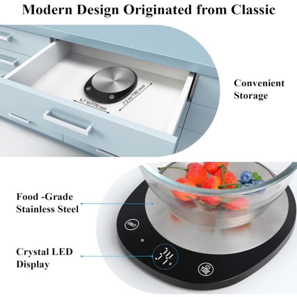 Homebuds 22lb Digital Food Scale Grams and Ounces in 1g, High Precision Assured by Kitchen Scale Professional Factory Since 2001, Gram Scale for Cooking and Baking, LED, 3*AAA Included, Black - Image 7