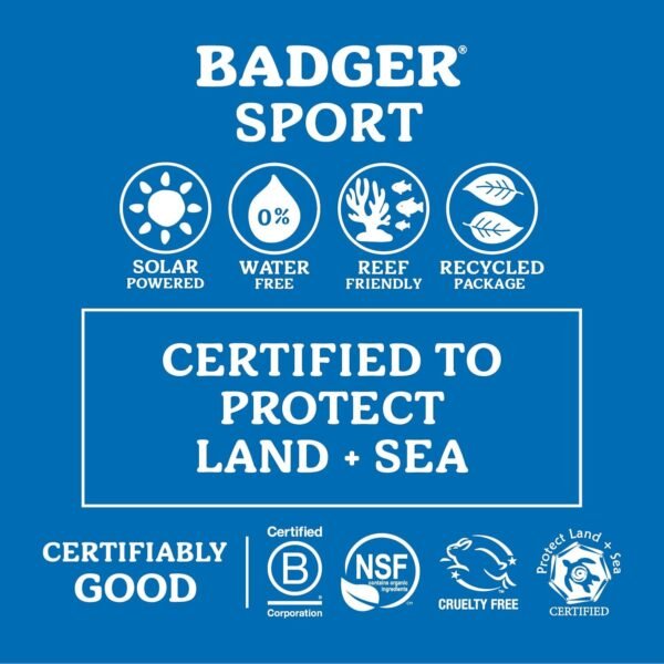 Badger Reef Safe Sunscreen, SPF 40 Sport Mineral Sunscreen, 98% Organic Sunscreen Ingredients, Broad Spectrum, Water Resistant, Zinc Oxide Sunscreen, Unscented, 2.9 fl oz - Image 4
