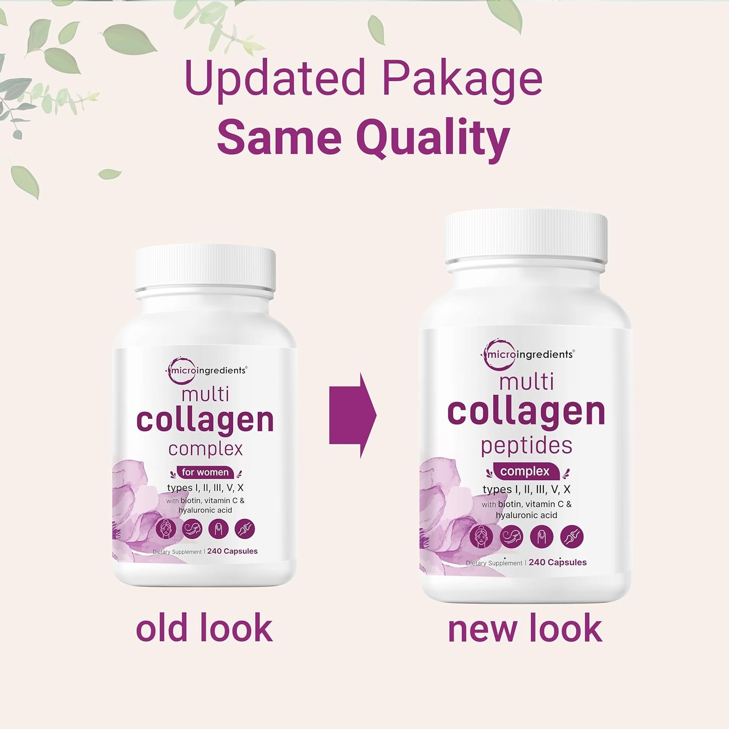 Micro Ingredients Multi Collagen Pills for Women & Men, 240 Capsules | Type I, II, III, V, X - Hydrolyzed Collagen Peptides with Biotin, Hyaluronic Acid & Vitamin C | Hair, Skin, Nail & Joint Support - Image 4