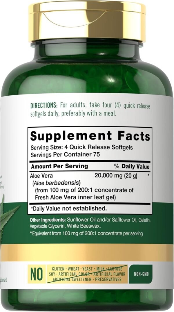 Carlyle Aloe Vera Softgel Capsules 20,000mg | 300 Count | Aloe Vera Gel Supplement | Non-GMO, Gluten Free - Image 3