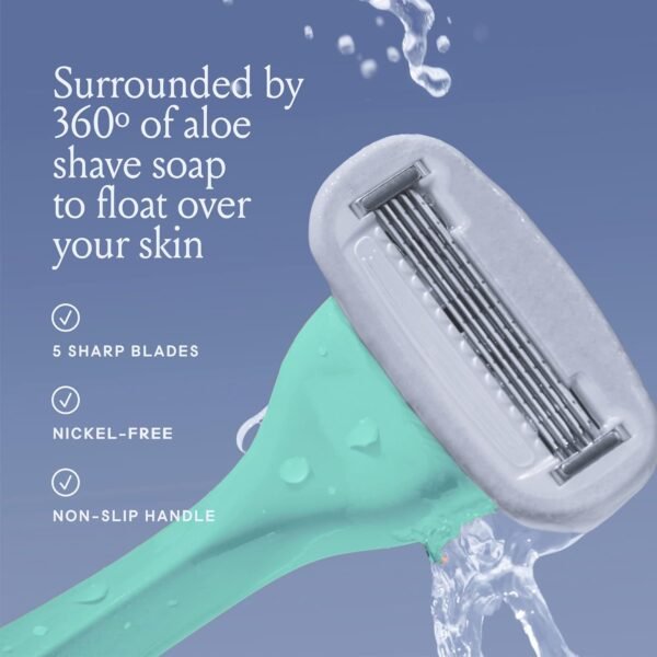 Billie Razors for Women Shave Kit – Women’s Razor + 4 x 5-Blade Razor Refills + Magnetic Holder – Cool Blue & Women’s Razor Refill Blades 5-Blade Cartridges - 4 count - Image 8
