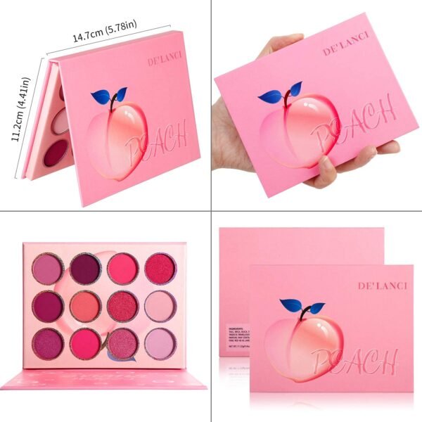 DE'LANCI Pink Purple Eyeshadow Palette, 12 Colors High Pigment Matte Shimmer Barbie Eye Shadow Makeup Pallet, Small Bright Peach Red Eyeshadow Pallets, Long Lasting Shades for Girl Women Summer Travel - Image 7