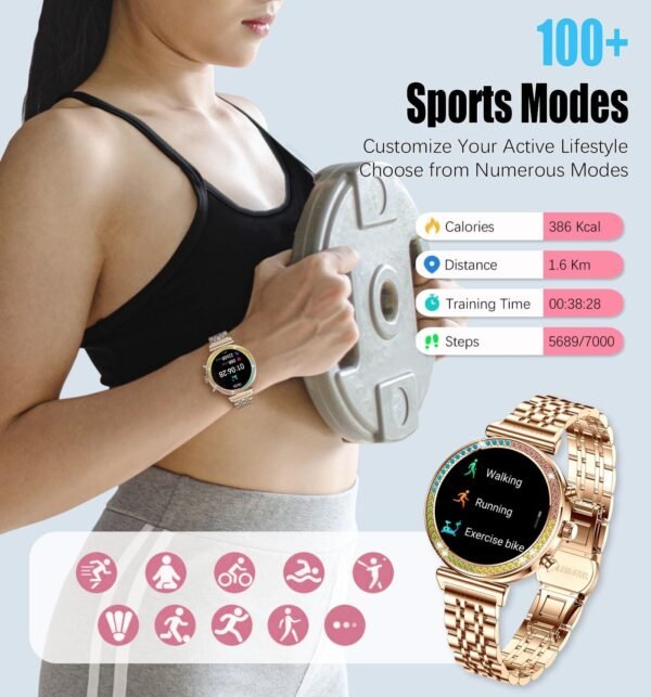Fitness Smart Watch for Women, 1.27" HD Display, Bluetooth Calls, Waterproof Sports Women's Smartwatch, Heart Rate Monitor, Pedometer – Compatible with Android & iOS (Full Gold) - Image 4