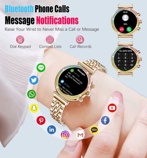 Fitness Smart Watch for Women, 1.27" HD Display, Bluetooth Calls, Waterproof Sports Women's Smartwatch, Heart Rate Monitor, Pedometer – Compatible with Android & iOS (Full Gold) - Image 5