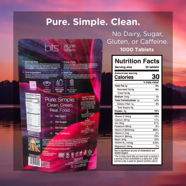 VITALITYbits - Organic Blended Spirulina & Chlorella Tablets - Algae Superfood - Energy, Self Care, Beauty - Replace Greens, Supplements, Protein, Snacks - Vegan, Keto, Gluten Free - 1000 Tablets Bag - Image 5