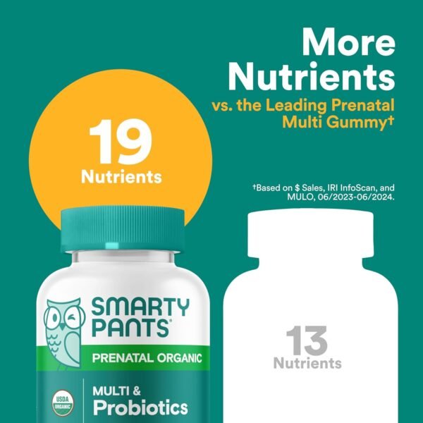 SmartyPants Organic Prenatal Vitamins for Women, Multivitamin Gummies: Probiotics, Biotin, Methylfolate, Omega 3 (ALA), Vitamin D3, C, Vitamin B12, B6, A, K2 & Zinc, Choline, 120 Count (30 Day Supply) - Image 6